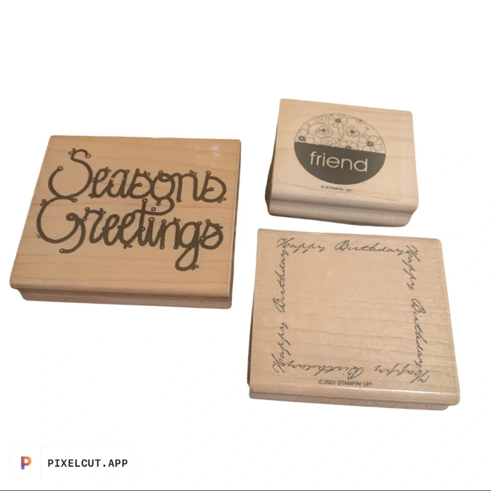 3 for $15  Set of 3 Rubber Stamps - Seasons Greetings - Happy Birthday - friend
